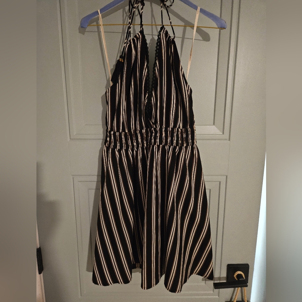 Moon River Black and White Striped Dress